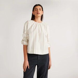 EVERLANE Ivory Striped Cotton Poplin Open Back Breeze Shirt Blouse, Size XS